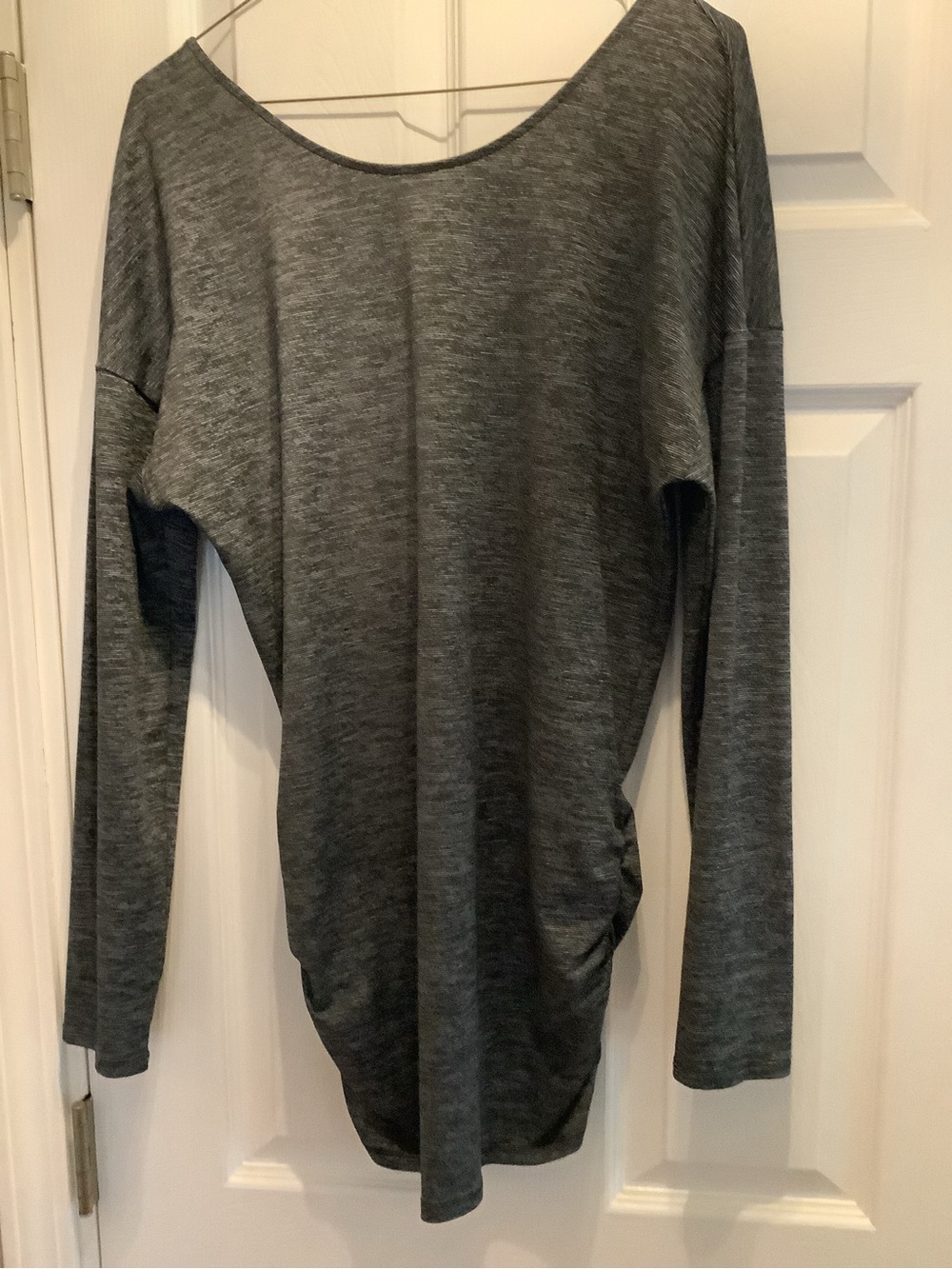 Lucy Heathered Gray Long Sleeve Scoop Neck Drape Top